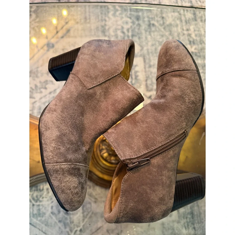 Naturalizer N5 Comfort Taupe Suede Cap Toe Ankle Boots Block Heel Womens 8M
